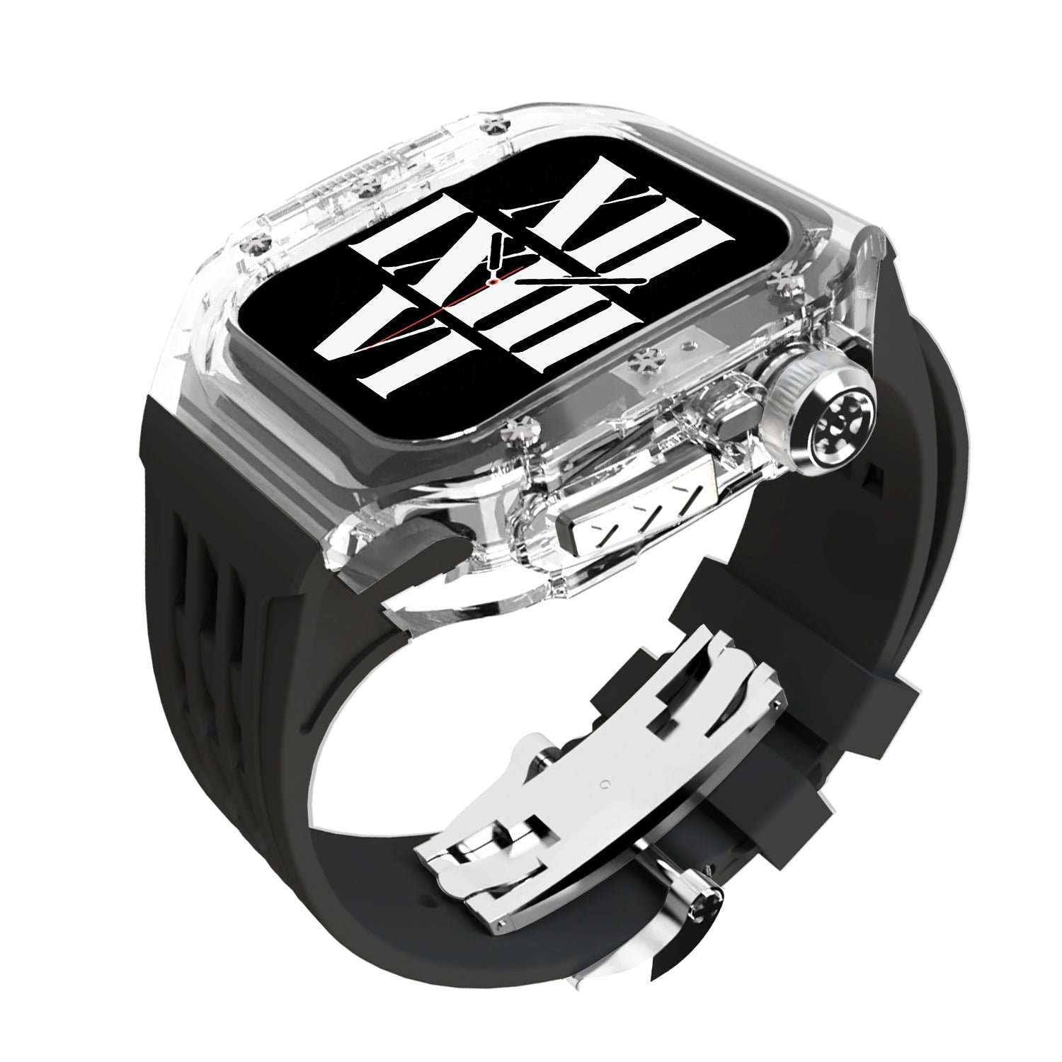 Apple iWatch 7/8/9 SE Silicone Band with Butterfly Clasp and Polycarbonate Protective Case – 44mm/45mm