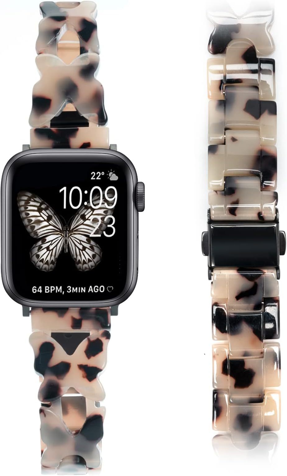 Resin Bracelet Chain-Link Apple Watch Band for Women with Butterfly Chain-Link Style